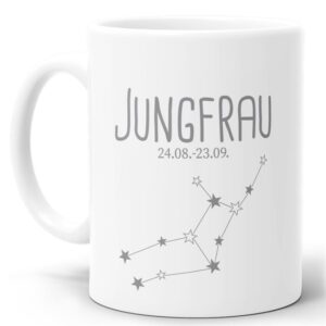 Tasse mit Sternbild für Astrologie-Fans als Geburtstagsgeschenk. Hochwertige Keramiktasse mit Sternzeichen Jungfrau als Geschenkidee für Freunde...