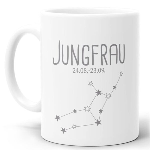 Tasse mit Sternbild für Astrologie-Fans als Geburtstagsgeschenk. Hochwertige Keramiktasse mit Sternzeichen Jungfrau als Geschenkidee für Freunde...