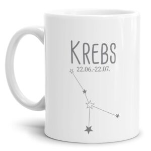 Tasse mit Sternbild für Astrologie-Fans als Geburtstagsgeschenk. Hochwertige Keramiktasse mit Sternzeichen Krebs als Geschenkidee für Freunde und...