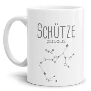 Tasse mit Sternbild für Astrologie-Fans als Geburtstagsgeschenk. Hochwertige Keramiktasse mit Sternzeichen Schütze als Geschenkidee für Freunde und...