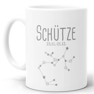 Tasse mit Sternbild für Astrologie-Fans als Geburtstagsgeschenk. Hochwertige Keramiktasse mit Sternzeichen Schütze als Geschenkidee für Freunde und...