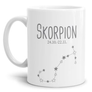 Tasse mit Sternbild für Astrologie-Fans als Geburtstagsgeschenk. Hochwertige Keramiktasse mit Sternzeichen Skorpion als Geschenkidee für Freunde...