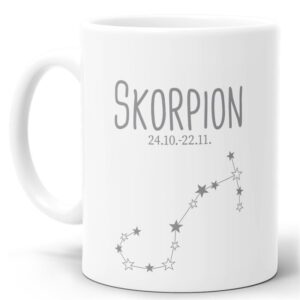 Tasse mit Sternbild für Astrologie-Fans als Geburtstagsgeschenk. Hochwertige Keramiktasse mit Sternzeichen Skorpion als Geschenkidee für Freunde...