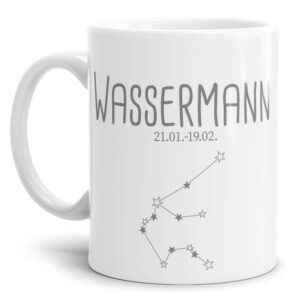 Tasse mit Sternbild für Astrologie-Fans als Geburtstagsgeschenk. Hochwertige Keramiktasse mit Sternzeichen Wassermann als Geschenkidee für Freunde...