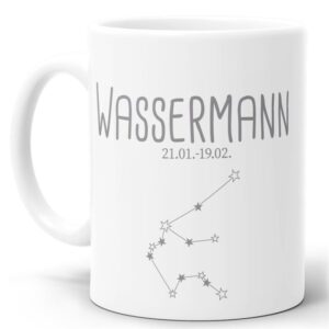 Tasse mit Sternbild für Astrologie-Fans als Geburtstagsgeschenk. Hochwertige Keramiktasse mit Sternzeichen Wassermann als Geschenkidee für Freunde...