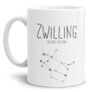 Tasse mit Sternbild für Astrologie-Fans als Geburtstagsgeschenk. Hochwertige Keramiktasse mit Sternzeichen Zwilling als Geschenkidee für Freunde...