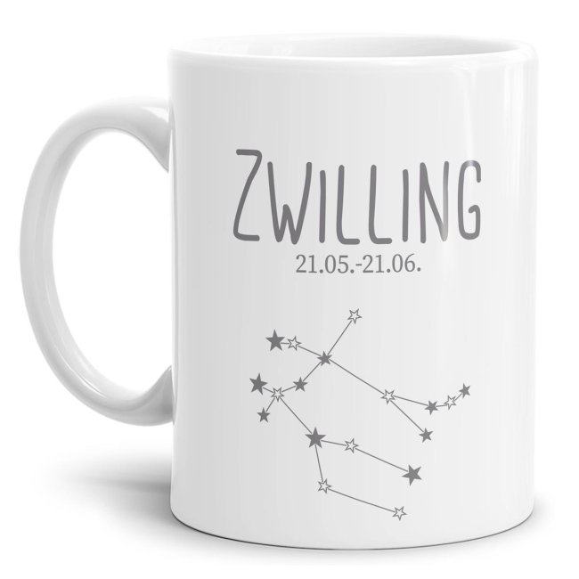 Tasse mit Sternbild für Astrologie-Fans als Geburtstagsgeschenk. Hochwertige Keramiktasse mit Sternzeichen Zwilling als Geschenkidee für Freunde...