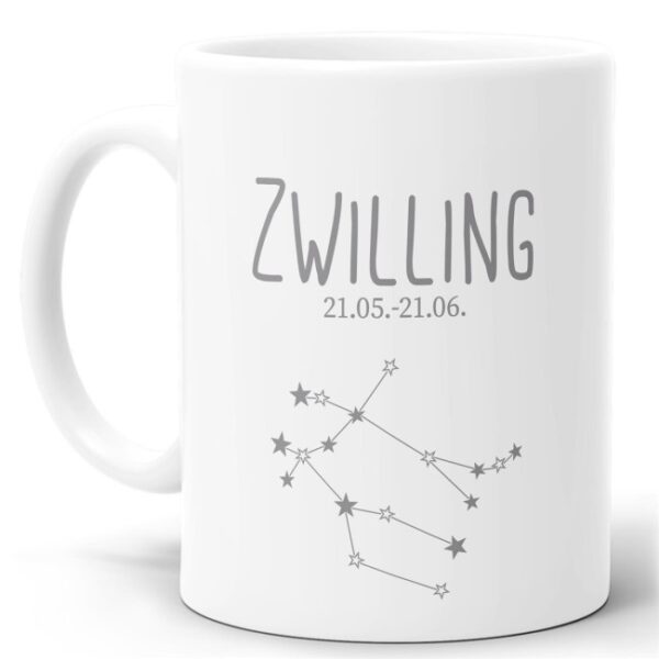 Tasse mit Sternbild für Astrologie-Fans als Geburtstagsgeschenk. Hochwertige Keramiktasse mit Sternzeichen Zwilling als Geschenkidee für Freunde...