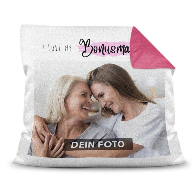 Hübsches Fotokissen für Deine Bonusmama - I love my Bonus Mama - ein schönes Zierkissen bedruckt mit einem schönen Erinnerungsfoto für die...