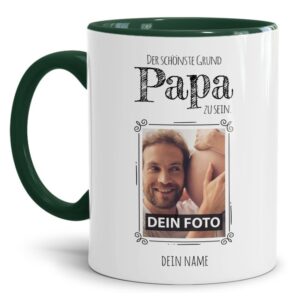 Personalisierte Tasse mit Foto für alle Papas mit süßem Spruch - der schönste Grund