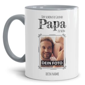 Personalisierte Tasse mit Foto für alle Papas mit süßem Spruch - der schönste Grund