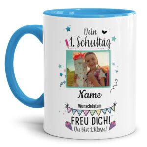 Liebevoll gestaltete Tasse für zukünftige Erstklässler mit Name