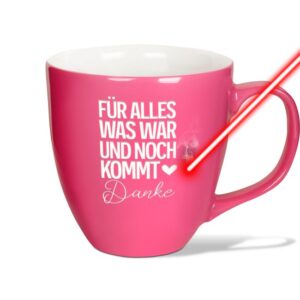 Danke sagen mit diesem hochwertigen Kaffeebecher aus Porzellan und edler Gravur. Der hochwertige XXL Jumbo Kaffeetasse aus Porzellan mit...