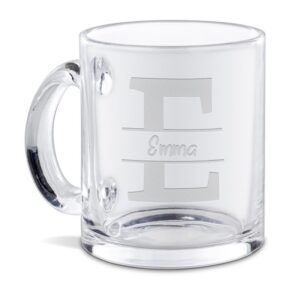 Unsere hochwertig gravierte Tasse aus Glas mit Initiale E und Name ist ein edles