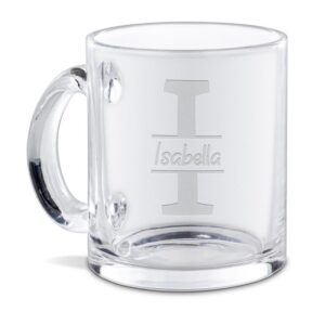 Unsere hochwertig gravierte Tasse aus Glas mit Initiale I und Name ist ein edles