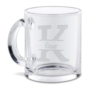 Unsere hochwertig gravierte Tasse aus Glas mit Initiale K und Name ist ein edles