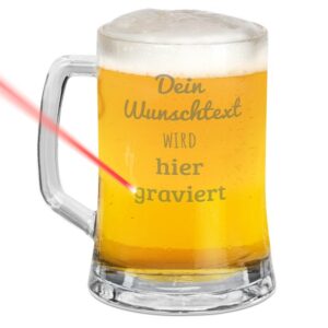 Gestalte hier einen persönlichen Bierkrug aus Glas mit Gravur. Ein besonderes Bier Geschenk für Freunde