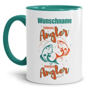 Lustige Tasse für Angler mit witzigem Spruch - Einmal Angler immer Angler - Besondere Kaffeetasse personalisiert mit Wunschname aus hochwertiger...