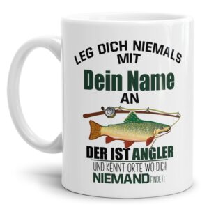 Lustige Tasse für Angler mit witzigem Spruch - Ich bin Angler - Besondere Kaffeetasse personalisiert mit Wunschname aus hochwertiger Keramik....