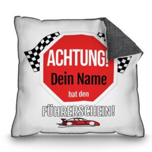 Dieses Kissen mit Spruch ist eine lustige und originelle Geschenkidee zur bestandenen Führerscheinprüfung