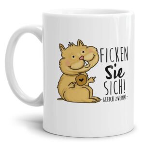 Freche Hamster-Tasse mit lustigem Statement - Ficken Sie sich - witzige Geschenkidee für Freunde und Kollegen mit Humor