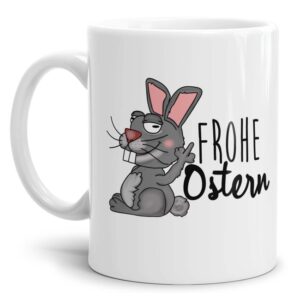 Lustige Ostertasse als Geschenk für Freunde und Familie mit Humor. Gefüllt mit kleinen Leckereien wird diese freche Hasen-Tasse zur witzigen...