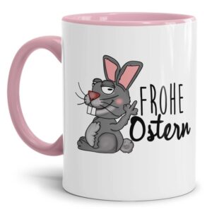 Lustige Ostertasse als Geschenk für Freunde und Familie mit Humor. Gefüllt mit kleinen Leckereien wird diese freche Hasen-Tasse zur witzigen...