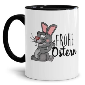 Lustige Ostertasse als Geschenk für Freunde und Familie mit Humor. Gefüllt mit kleinen Leckereien wird diese freche Hasen-Tasse zur witzigen...