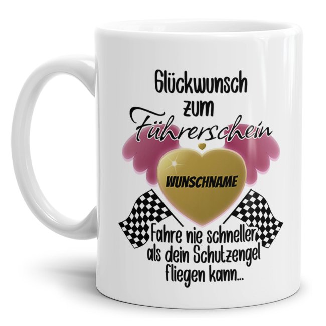 Liebevoll gestalteter Kaffeepott mit Spruch - Fahre nie schneller