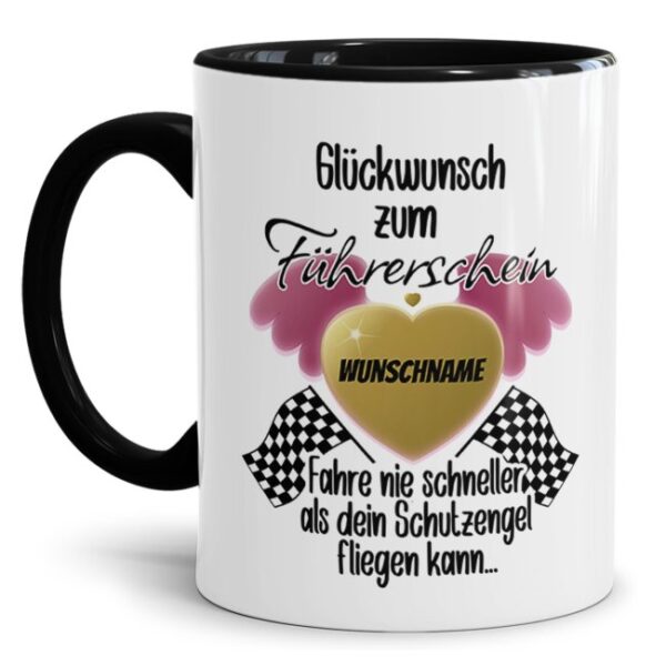 Liebevoll gestalteter Kaffeepott mit Spruch - Fahre nie schneller