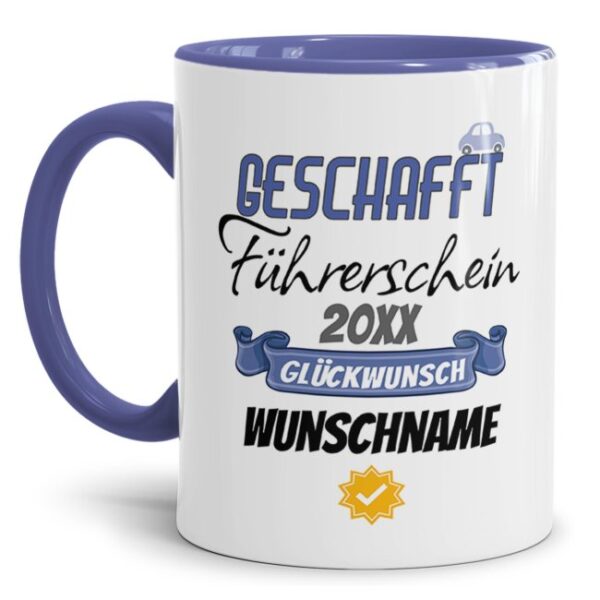 Liebevoll gestaltete Kaffeebecher mit Spruch - Führerschein geschafft - als Geschenk zur bestandenen Fahrschulprüfung für beste Freunde und...