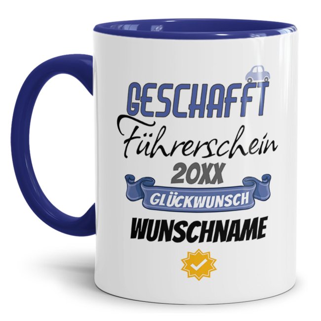 Liebevoll gestaltete Kaffeebecher mit Spruch - Führerschein geschafft - als Geschenk zur bestandenen Fahrschulprüfung für beste Freunde und...