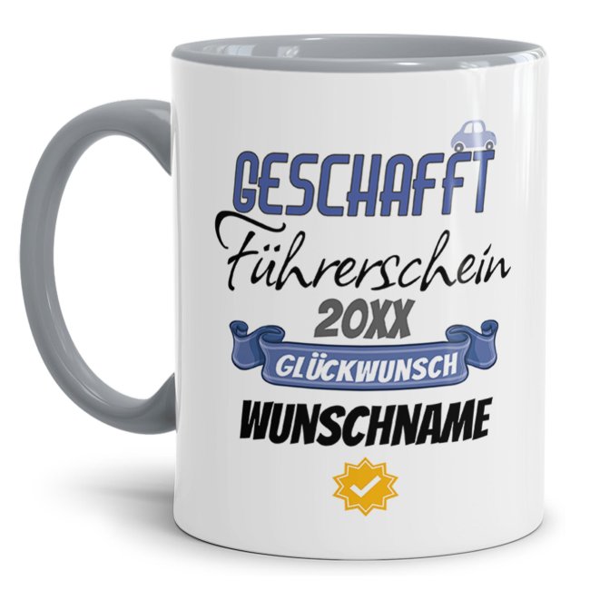 Liebevoll gestaltete Kaffeebecher mit Spruch - Führerschein geschafft - als Geschenk zur bestandenen Fahrschulprüfung für beste Freunde und...