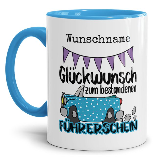 Liebevoll gestaltete Kaffeebecher mit Spruch - Glückwunsch zum Führerschein - als Geschenk zur bestandenen Fahrschulprüfung für beste Freunde und...