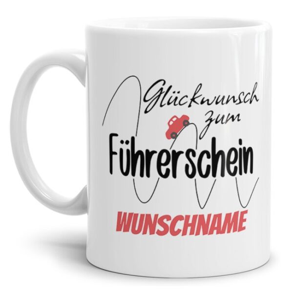 Liebevoll designter Kaffeebecher mit Spruch - Glückwunsch zum Führerschein - als Geschenkidee zur bestandenen Fahrschulprüfung für beste Freunde...