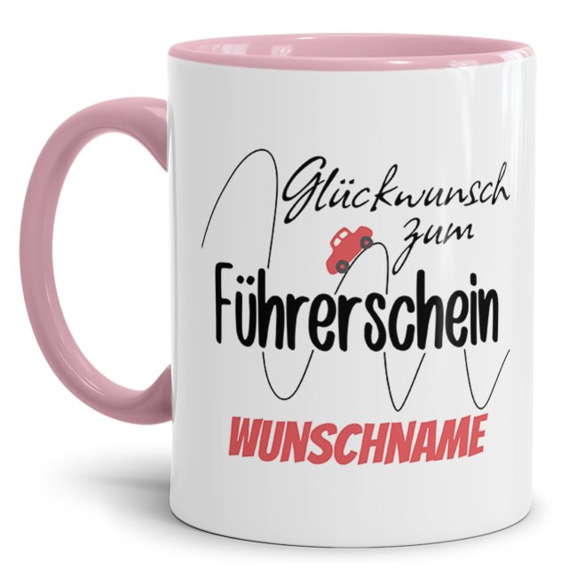 Liebevoll designter Kaffeebecher mit Spruch - Glückwunsch zum Führerschein - als Geschenkidee zur bestandenen Fahrschulprüfung für beste Freunde...