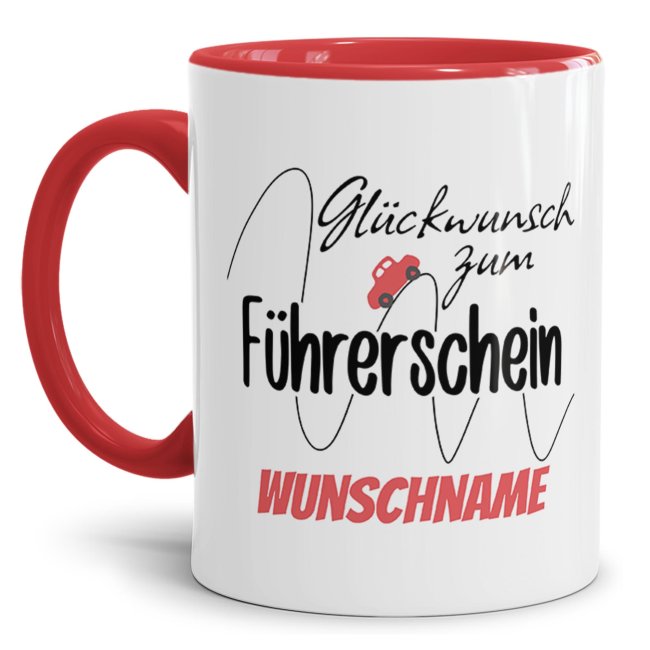 Liebevoll designter Kaffeebecher mit Spruch - Glückwunsch zum Führerschein - als Geschenkidee zur bestandenen Fahrschulprüfung für beste Freunde...