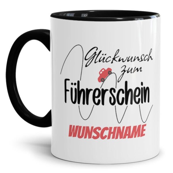 Liebevoll designter Kaffeebecher mit Spruch - Glückwunsch zum Führerschein - als Geschenkidee zur bestandenen Fahrschulprüfung für beste Freunde...