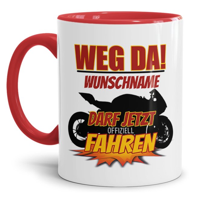 Kaffeetasse aus hochwertiger Keramik mit Spruch als Geschenk zur bestandenen Motorradprüfung für beste Freunde und Familienmitglieder. Du kannst...