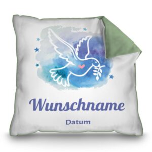 Liebevoll gestaltetes Taufkissen - Taube - als persönliches Taufgeschenk für das Patenkind. Personalisiert mit dem Namen des Kindes und dem...