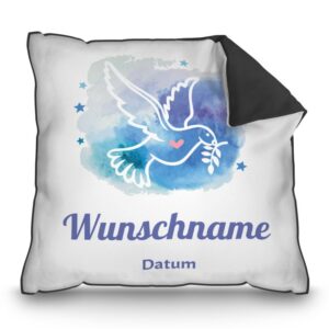 Liebevoll gestaltetes Taufkissen - Taube - als persönliches Taufgeschenk für das Patenkind. Personalisiert mit dem Namen des Kindes und dem...