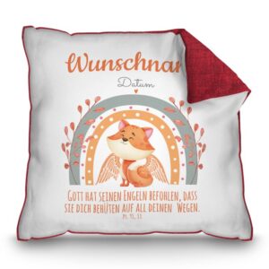 Liebevoll gestaltetes Taufkissen - Fuchs - als persönliches Taufgeschenk für das Patenkind. Personalisiert mit dem Namen des Kindes und dem...