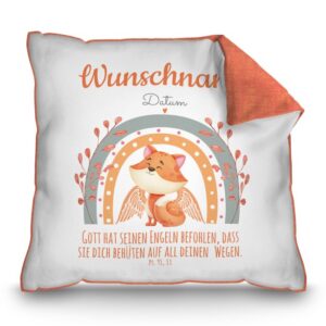 Liebevoll gestaltetes Taufkissen - Fuchs - als persönliches Taufgeschenk für das Patenkind. Personalisiert mit dem Namen des Kindes und dem...