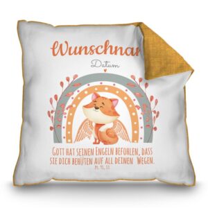 Liebevoll gestaltetes Taufkissen - Fuchs - als persönliches Taufgeschenk für das Patenkind. Personalisiert mit dem Namen des Kindes und dem...