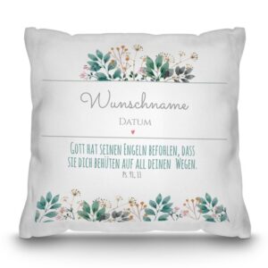 Liebevoll gestaltetes Namensgeschenk zur Taufe - Taufkissen mit Blumenmotiv als persönliches Taufgeschenk für das Patenkind. Personalisiert mit dem...