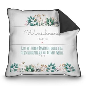 Liebevoll gestaltetes Namensgeschenk zur Taufe - Taufkissen mit Blumenmotiv als persönliches Taufgeschenk für das Patenkind. Personalisiert mit dem...