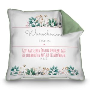 Liebevoll gestaltetes Namensgeschenk zur Taufe - Taufkissen mit Blumenmotiv als persönliches Taufgeschenk für das Patenkind. Personalisiert mit dem...