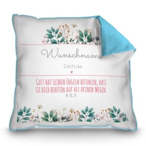 Liebevoll gestaltetes Namensgeschenk zur Taufe - Taufkissen mit Blumenmotiv als persönliches Taufgeschenk für das Patenkind. Personalisiert mit dem...