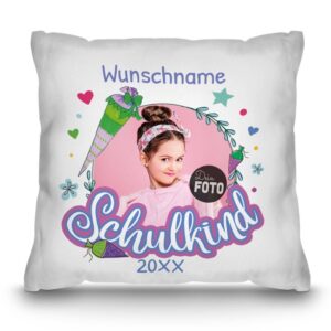 Ihr sucht ein persönliches und individuelles Geschenk zum Schulbeginn? Unser Kuschelkissen wird mit dem Foto und Namen des Schulkindes