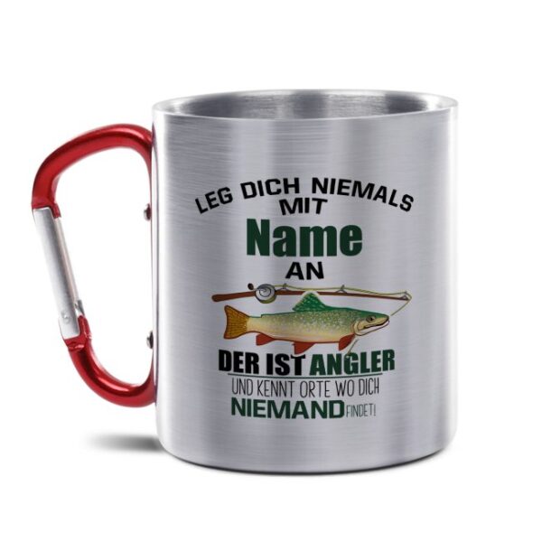 Diese hochwertige Karabinertasse mit Anglermotiv - Leg dich nicht mit einem Angler an - und personalisierter Namensbedruckung ist eine hochwertige...